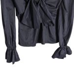 Intermix  Navy Blue Long Bell Sleeve Bow Puff Sleeve Top Size S Photo 2