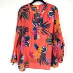 Old Navy Women Relaxed Tie-Cuff Linen-Blend Floral Tropical Top Blouse XL Coral Photo 1