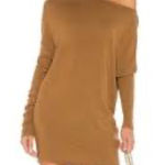 NBD  Cortado Brown Off Shoulder Long Sleeve Oversized Knit Sweater Top Photo 0