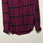Soft Surroundings  Plaid Ruffle Shirt Womens Size S Flannel Soft Knit Top‎ Berry Photo 3