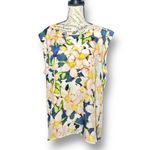 J.Crew XL Cream Blue Floral Sleeveless Blouse Watercolor Vacation Resort Travel Photo 1