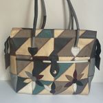 Vintage Mexican Patchwork Leather Tote – Multicolor Floral Boho Gray Photo 2