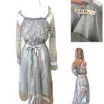 Gray Midi Dress‎ Long Sleeve Floral Embroidered Party Cocktail Evening Photo 5