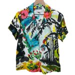Jams World Pave Parrot Hawaiian Shirt Tropical Floral Print Camp Button Up Photo 0