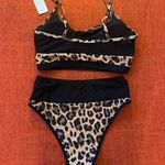 💛NWT Patchwork Leopard Print High Waisted Bikini Set, Size Medium Black Photo 3