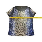 Cache  Zebra Animal Print Top Black/Metallic/Silver/Blue Short Sleeve Sheer Sz M Photo 3