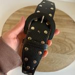 Vintage 90s Black Vegan Leather Silver Studded Belt Size XS Photo 2