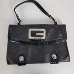 Guess Womens Shoulder Bag Black Ostrich Embossed Faux Leather Accordion Clutch Photo 8