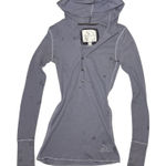 American Eagle  Y2K Ribbed Thermal Form Fitting Henley Hooded Long Sleeve Top Photo 0