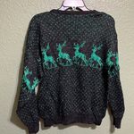Vintage Christmas Sweater Ski Sweater Black Green Reindeer 70s 80s unisex Photo 4