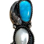 None Huge Vintage Sterling Silver Mother of Pearl Turquoise Ring Southwestern Sz 6.25 Photo 0
