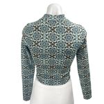 Stradivarius Blue Brown Floral Knit Mock Neck Long Sleeve Crop Sweater Top Sz S Photo 1
