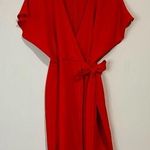 Topshop Women’s Crepe Short Sleeve Wrap Tie Mini Dress Red Size 4 FLAW Photo 0