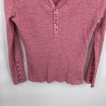 True Grit  Waffle Knit Henley Top‎ Womens M Organic Cotton Pink Gemstone Buttons Photo 2