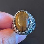 Oval tigers eye stone S925 silver ring size 9 Brown Photo 4