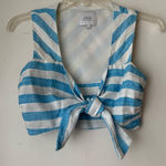J.O.A. Blue & White Stripe Tie Front Crop Tank S Photo 0