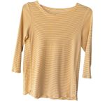 J. Jill Butter Yellow White Stripe 3/4 Sleeve 100% Pima Cotton Tee Shirt Size S Photo 0