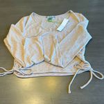 Good Luck Gem  Ribbed Crop Top with Side Ties Beige Long Sleeve Casual‎ Chic Photo 0