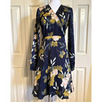 Lulus LULU’S Floral Navy Blue Stain Wrap Dress Adjustable Waist Sz Small, Love is Life Photo 1
