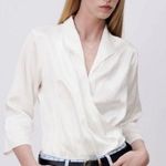 ZARA White Satin Effect Bodysuit with Crossover V-neckline. Photo 1