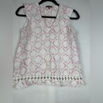 Lilla P White and Red Patterned Blouse with Lace Detail Photo 1