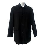 Cole Haan Coat Sz XL Black Wool Cashmere Blend Leather Zip Mid Length Preppy Photo 2