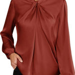 Grace Karin  Rust Long Sleeve Bowknot Blouse Size: XL Photo 0