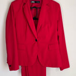 ZARA  Women's Suit Set Matching Blazer Pants Set Red Sz 8 / 6 Tailored Photo 0
