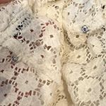 Gap White Ivory Lace Ribbon Trim Blouse High Neck Semi Sheer L Victorian Photo 5