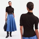 Madewell Top Drapey Puff-Sleeve Mockneck Tee Dark Carob Brown XS NWT New Photo 1