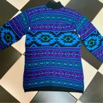Vintage 80s 90s Oversized Sweater Acrylic Fair Isle Bright Neon Blue Purple sz L Size L Photo 1