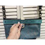 Myra Hair On Black/White‎ Leather Turquoise/Rose Gold Hand Tooled Shoulder Bag Black Photo 4