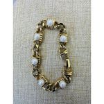 Faux Pearl‎ Gold Tone Simulated Pearl Fancy 6.5" Chain Link Chunky Bracelet Photo 1