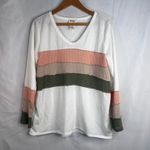 BiBi VTG Colorful Textured Striped Bodice & Cuffs Boho Pullover Top Size Small White Photo 6