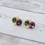 Vintage Museum of Fine Arts Boston Clip On Earrings Green, Purple, Clear Gems Photo 2