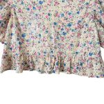 ZARA ‎ Floral Sequin Crop Top Blouse Flutter Sleeves Cream Pink Blue, Size Medium Photo 6