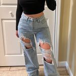 High Waist Ripped Jeans High Rise Loose Pants Mom Jeans Boyfriend Jeans Track Pants Cargo Pants Blue Photo 4