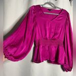 1. State State Hot Pink Satin Long Sleeve Blouse Small Photo 3
