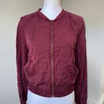 American Eagle  Bomber Jacket Women’s Small Burgundy Zip Front Pockets Edgy Photo 0