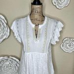 Lucky Brand Embroidered Peasant White, Blue & Yellow Babydoll Blouse Siz… Photo 0