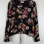Anthropologie First Monday Top Womens M Black Floral Cinch Front Boho Cottage Photo 0