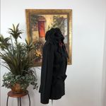 Ruff Hewn  Black Trench Coat Hoodie Belted Pocket Long Sleeve 3 Buttons Front Photo 6