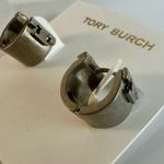 Tory Burch New Auth. Britten Logo Huggie Hoop Earrings Matte Silver on TB Card Photo 9