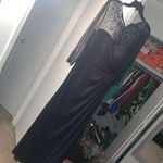 Dark Blue Long Formal Dress With Lace Sleeves And Sequins Size 14 Photo 0