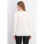 Thalia Sodi  Women's Cream V-neck Long Sleeve Cinch Front Rhinestone Top Size L Photo 1