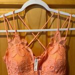 Zenana Outfitters crochet lace cross strap smocked, light peach, ruffle, cami tunic size L Photo 4