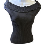 Charlotte Russe  Ribbed Stretch‎ Top Off Shoulder Ruffle Neck Sleeveless Black Lg Photo 0