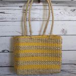 Yellow striped straw tote beach‎ bag Photo 1