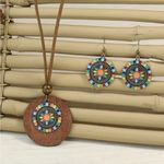 Boho‎ Necklace & Earrings Set Colorful Flower Design Tribal Accessories Tan Photo 11