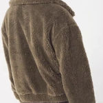 Urban Outfitters  Sherpa Teddy Fleece Crop Jacket Women’s Olive Full Zip Medium Photo 1
